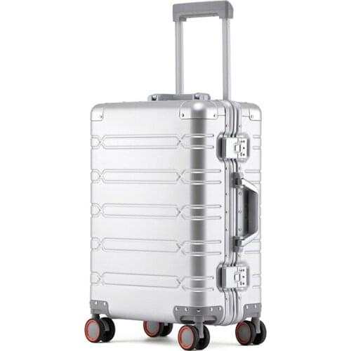 Fashion all-aluminum stripe alloy travel luggage leisure men and women suitcase aluminum rolling luggage luxury trolley case