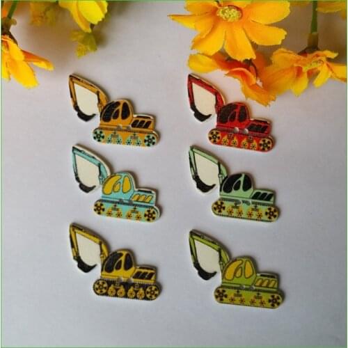 150pcs 2 Holes Mixed Wooden Buttons Excavator Shape Sewing for crafts Accessories 25x40mm Scrapbooking botoes para artesanato