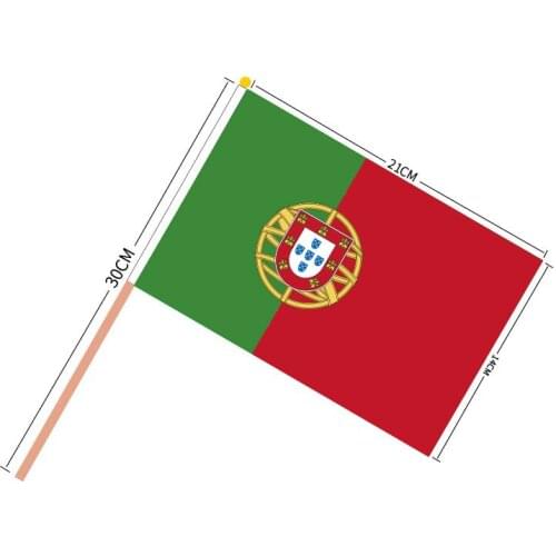 Free shipping 100Pcs 14 * 21cm A plastic Stick Handing Flag World National Flag Portugal hand flags