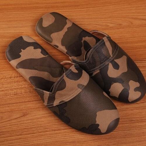 Camouflage Color Couples Indoor Slippers Womens Genuine Leather Anti-Slip Spring Home Shoes Comfortable Casual Slippers