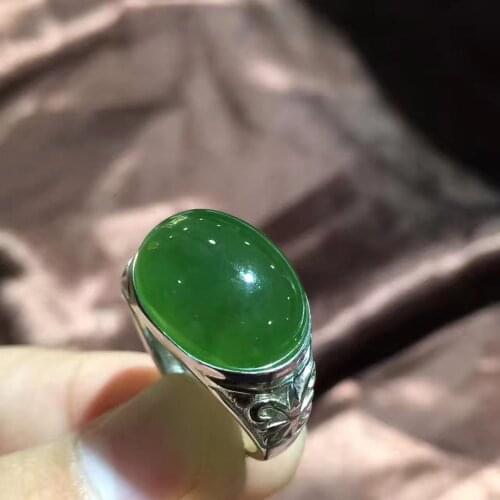 Natural green jasper gem Ring Natural gemstone Ring 925 sterling silver Retro identity Hollowed Men male women party Jewelry