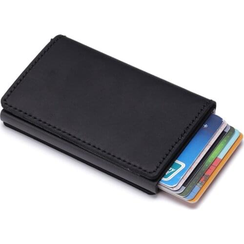 2020 Men Wallet Blocking Rfid PU Leather Vintage Credit Card Holder Unisex Antitheft Security Aluminum Metal Purse