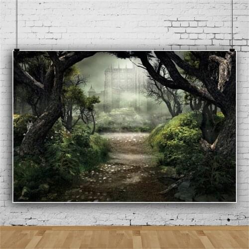 Laeacco Mystery Forest Tree Pathway Castle Shrub Home Decor Scenic Photophone Photographic Background Photo Backdrop Photostudio