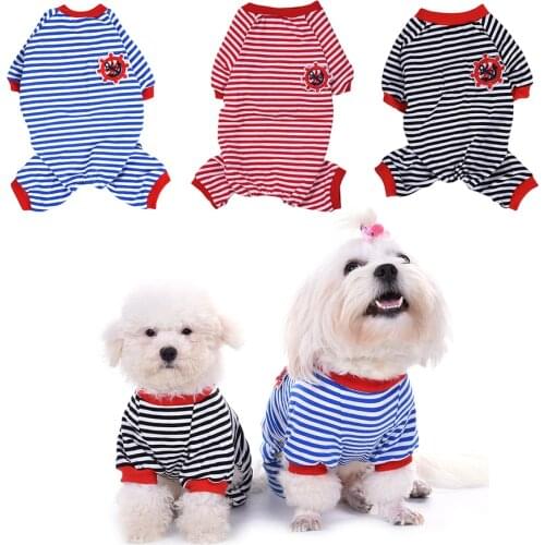 Fashion Striped Dog Clothes Cotton Pajamas Jumpsuit for Pet Dog Puppy Soft Cozy Warm Jumpsuits Romper Sleep Clothes