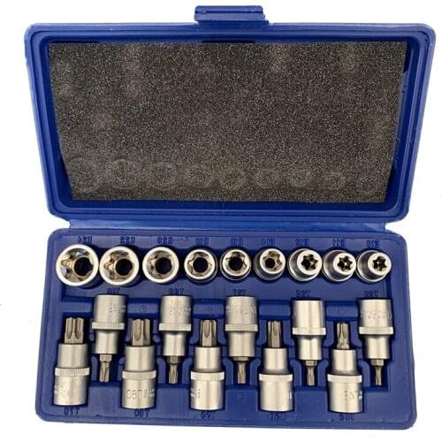 19Pcs 1/2" Socket Set Drive Star Socket Bit Socket Repair Tools Kit External E10-E24 Torx T20-T70 Socket Set with Storage Case