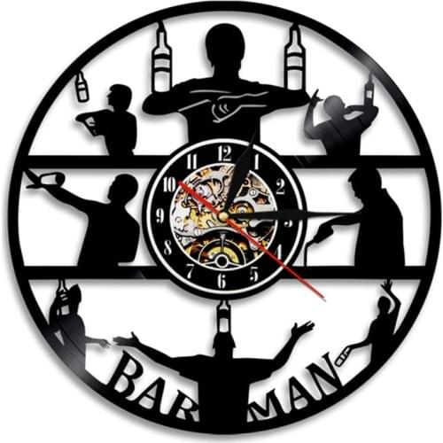 Barman Wall Clock Modern Brewing Alcohol Ale Drinking Pub Vinyl Record Wall Clock Cocktail Recipes Hanging Watch Bartenders Gift