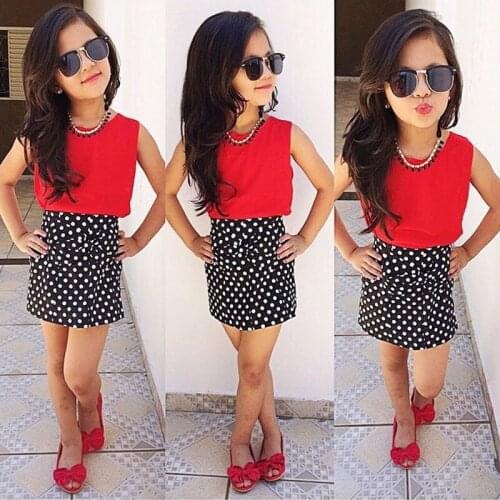 2019 Newest Fashion Chiffon Tops Dot Dresses Clothes Toddler Girls Kids Dress Outfits Set 2-7T