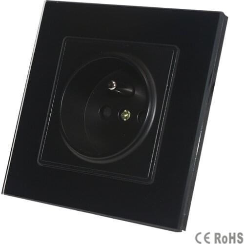 New Arrival, New Outlet, French Standard Wall Power Socket, GB-C7C1FR-1,Black Crystal Glass Panel, AC 110~250V 16A