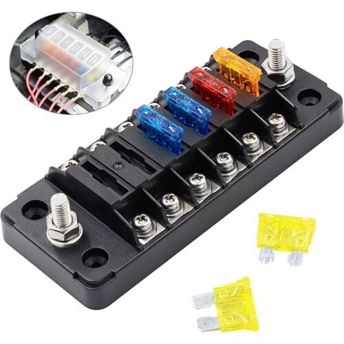 Plastic Cover 6 Ways 12 Ways Blade Fuse Block 12V 32V Fuse Box Holder M5 Stud With LED Indicator Light For Auto Car Marine Boat