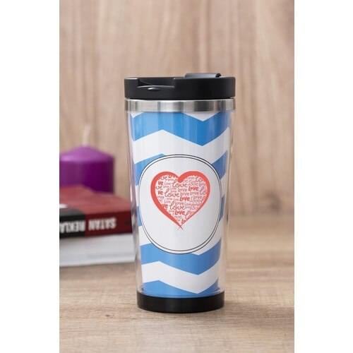 Gift Shop Love Heart Blue Thermos Cup