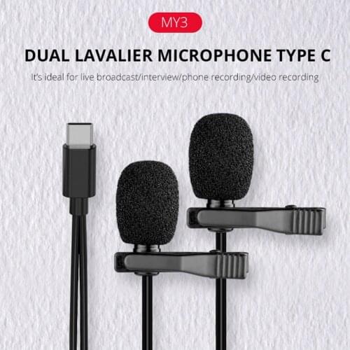 Mini Portable Clip-on Interview Microphone Type-C Lavalier Tie Clip Audio Studio Wired Lapel Mic For Phone PC Laptop 2.5m