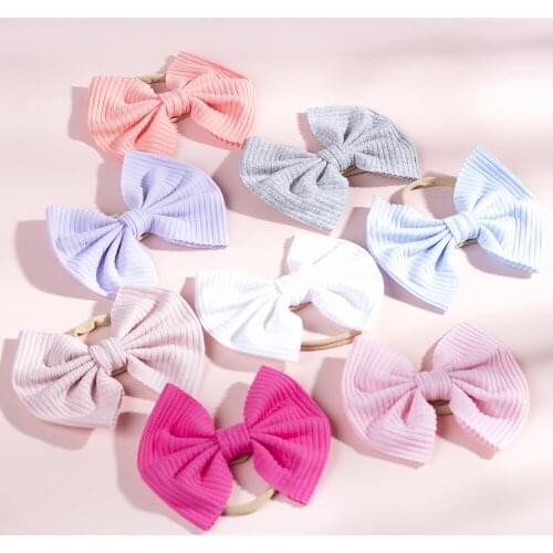 16 Pcs Baby Elastic Bows Headband Solid Color Striped Headbands Newborn Bowknot Nylon Turban Bands Kids Hair Accessories