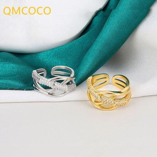 QMCOCO INS Korean Style Opening Rings Multi Layer Jewelry Zircon Rings For Women 2021 New Style Woman Party Gifts