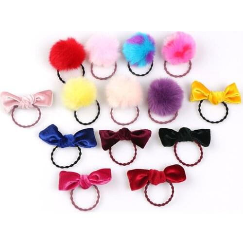 ON SALE 1PCS Child Kids Velvet Bowknot Hair Holders Cute Rubber Fur Hair Band Elastics Accessories Girl Charms Tie Gum
