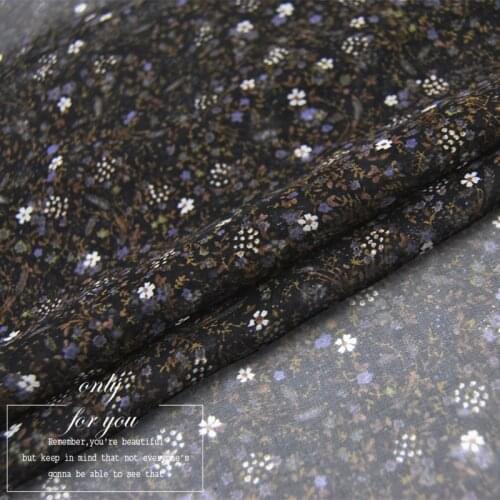 Silk Georgette Chiffon Fabric Dress Black Coffee Leaf Flower Cheongsam Skirt DIY Patchwork Tissue