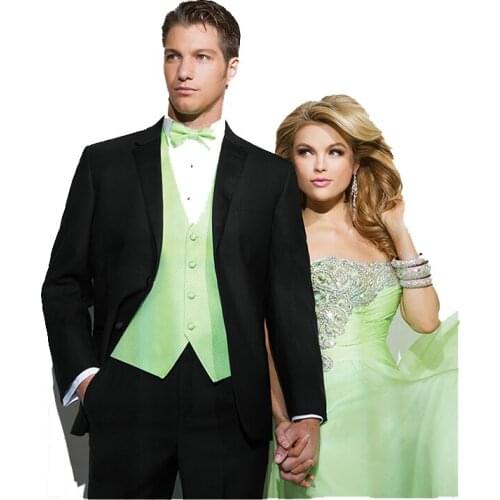 Custom Made Groom Tuxedo Terno Para Noivo, Bespoke Black suits with green pinstripe vest, Tailor Made Wedding Suits for men