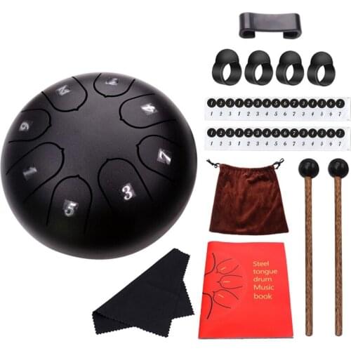 Steel Tongue Drum 8 Notes 6inch Lotus Type Steel Handpan with Mallets, Notes Sticker,Drum Stick Holders, Finger Picks
