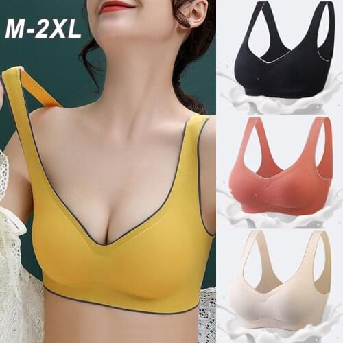 Women Seamless Ice Silk Bra Latex Padded Removable Bras Casual Sleep Yoga Bra Push Up Fitness Sports Vest Bra Ladies Back