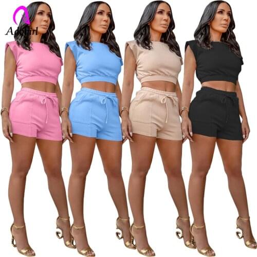 Tracksuit Women 2 Piece Set Fitness 2021 Summer Sleeveless Crop Top + Skinny Cargo Shorts Solid Workout Sporty Jogger Set Outfit