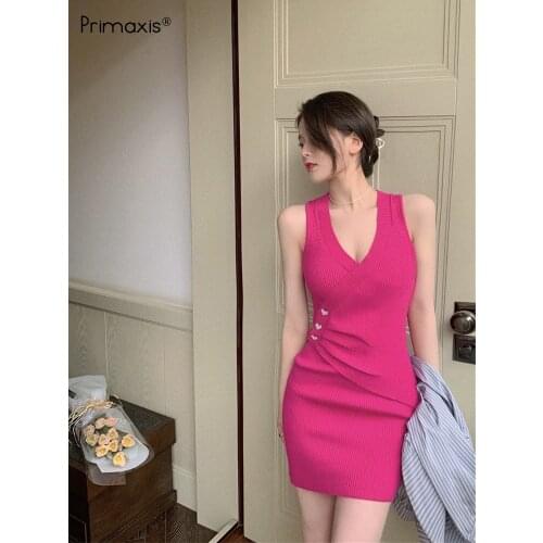 Primaxis summer womens dress 2021 V-neck rose Red Party sexy maxi bodycon mini Elegant Midi evening dresses Female clothing