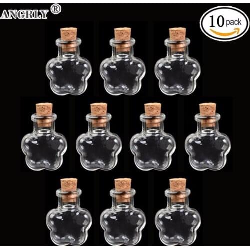 10pcs Mini Clear Glass Cork Bottles Round Flat Transparent Vial Wishing Bottle DIY Pendants Manual Supply (Transparent)