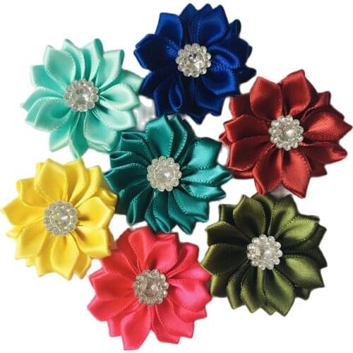 120Pcs/ 30colors 1.5" satin flowers satin rosettes DIY accessories for headband hair clip ,Ribbon Multilayers Flowers