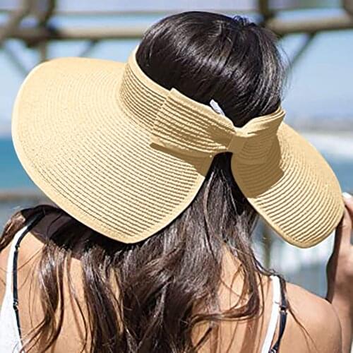 2021 New Women Summer Visors Hat Foldable Sun Hats Wide Large Brim Beach Cap Straw Hats UV Protection Caps шляпа женская