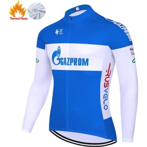 Gazprom Winter Thermal Fleece Tenue Velo Homme Invierno Retro Maglia Uomo Mallots Maillot Jersey Ciclismo Ropa Ciclismo Hombre
