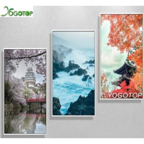 5d diy diamond painting 3 panel Japanese Mount Fuji Cherry Flower landscape Decor Painting full drill diamond embroidery ML1362