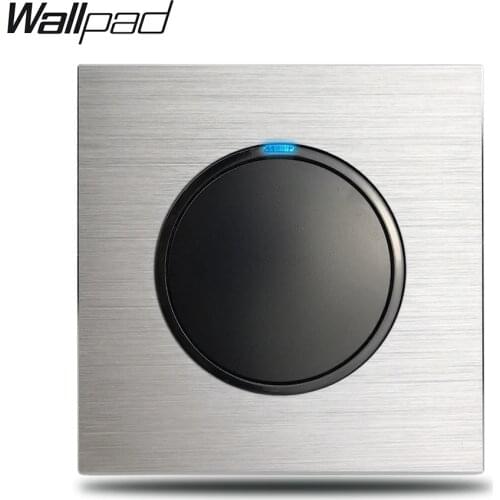 Wallpad Grey L6 1 Gang 1 Way 2 Way Light Switch Brushed Silver Aluminum Plate Push Return Button With Blue LED Indicator