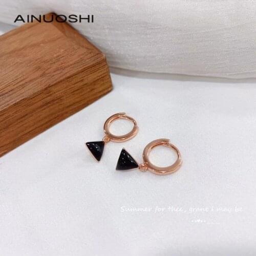 AINUOSHI Authentic 925 Silver Triangle Drop Earrings Bridal Wedding Accessories Jewelry Fashion Elegant Female Dangle Earring