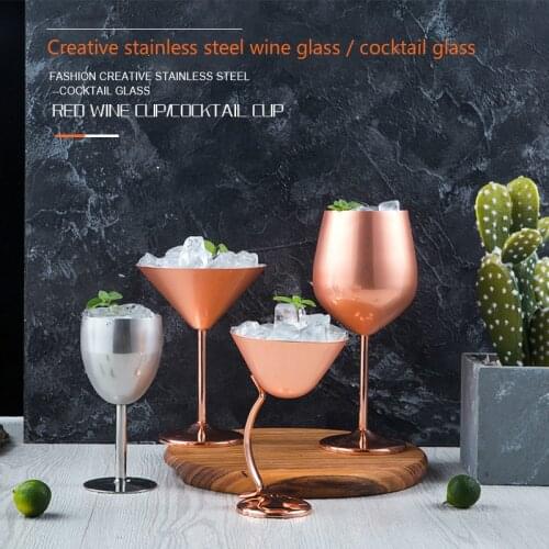 304 stainless steel wine glass all-steel anti-fall champagne glass metal stemware rose gold wine glass cocktail Martini glass