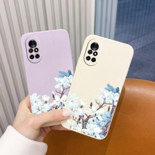 For Huawei Nova 8 7 Pro SE 6 SE Case Small Fresh Lily Liquid Slicone Phone Cover 5 Pro 5Z 5I 5Ipro 5T 4 4E Shockproof Soft Case