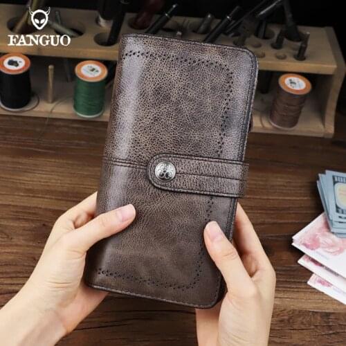 New Type Luxury Women Long Wallet Genuine Leather Hollow Male Clutch Bag Vintage Multi-function Card Holder Coin Purse