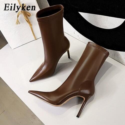 Eilyken Sexy Thin High Heel Bootties Women Winter Warm Short Plush Ankle Boots Fashion Pointed Toe Party Shoes Size 34-40