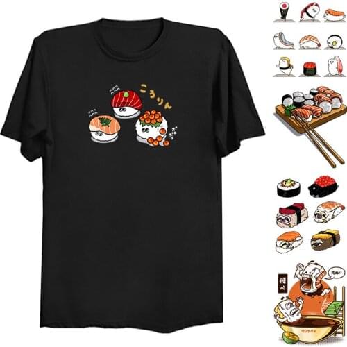 Neko Sushi Bar Kawaii Raw Cat Food Japanese Chef T-shirts 100% Cotton Harajuku T Shirt Kawaii Male Shirt Men Clothing