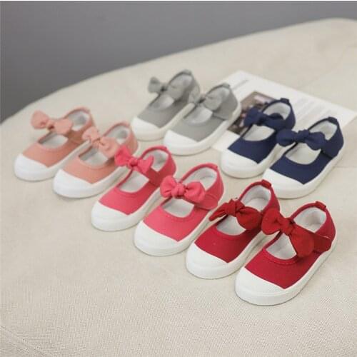 JGVIKOTO Kids Shoes Girls Shoes Children Sneakers Cute Sweet Bow-knot Canvas Casual Sneakers Fashion Soft Flats For Baby Girls