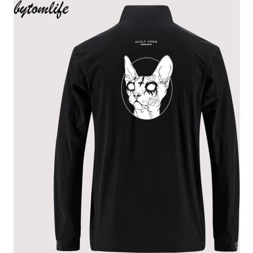 Black Metal Sphynx Cat I Goth And Death Jacket Mens Outdoor Zippered Comfortable Light Fashion Casual Back Printing Asian Size
