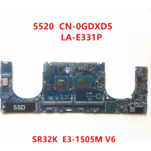 For DELL 5520 CN-0GDXD5 0GDXD5 GDXD5 Laptop Motherboard LA-E331P SR32K E3-1505M V6 CPU with M1200 100%fully tested