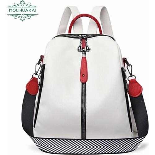 MoliHuaKai Simple PU Leather Ladies Shoulder Soft Back Luxury Designer Design Girl School Backpack 2021 New Girl Travel Backpack