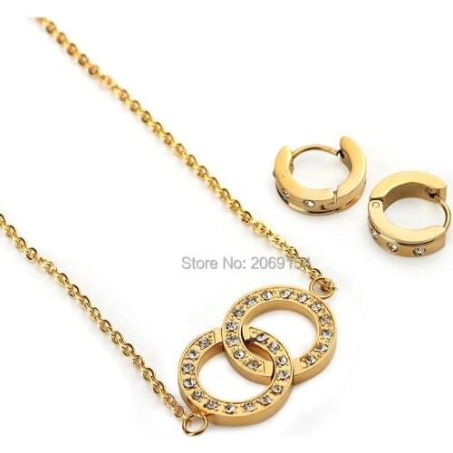 Engagement Jewelry Set New Fashion Gold Choker Necklace Earrings Magnetic Jewelry Crystal Stainless Steel Classic Style