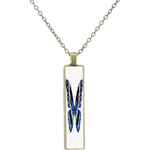 JOINBEAUTY New Butterfly Shaped Glass Bronze Chain Men’s Jewelry Classic Art Picture Glass Pendant Necklace Fashionable Tasteful
