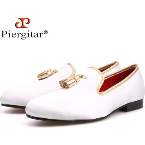 New white sequined cloth shoes with brown tassel fashion handmade men loafers wedding and party shoes men dress shoe mens flat