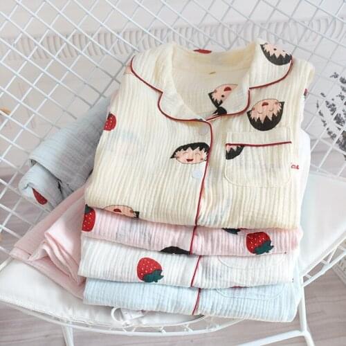New pregnant suit cotton washed double gauze cartoon printing home service crepe feeding pajamas confinement clothing nursing