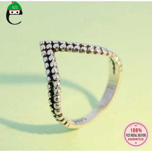 PrinSis Real 925 Sterling Thai Silver Minimalist Personality V Opening Ring For Women Wedding Valentines Day Jewelry DD508