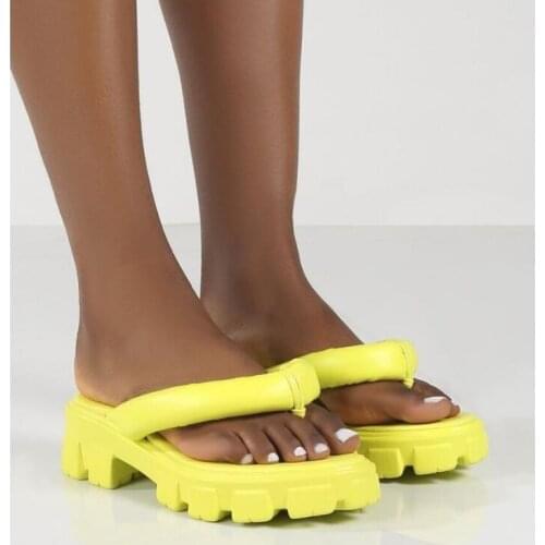 2021 women new sponge platform mid-heel round toe flip flops female large size beach slippers outdoor all-match casual slippers