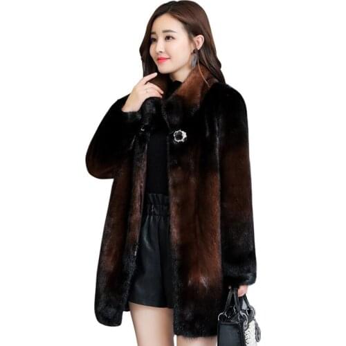 Real shot 2020 High Quality Faux Mink Fur Coat Women Autumn Winter Stand-up Collar Plus Size Thicken Imitation Fur Jackets KW426