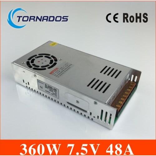 Led driver 7.5V 48A 360W Single Output ac 110v 220v to dc 7.5v Switching power supply unit for LED Strip light 7.5v transformer