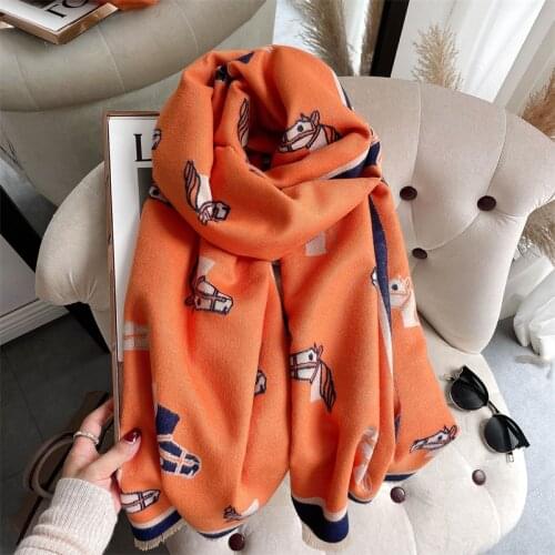 Warm Winter Cashmere Scarf Women Thick Shawls Wraps Lady Horse Pashmina New Fashion Blanket High Quality Foulard 2021