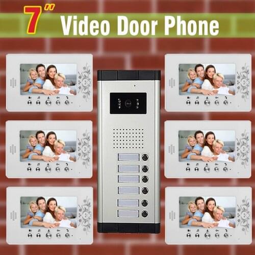 6 units Apartment Video Door Phone Intercom System 7" LCD monitor night vision Camera for Apartment video Door bell Intercom